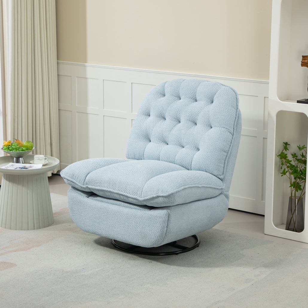 360 Swivel Recliner with Adjustable Back Chenille Glider Swivel Reclining Sofa Chair with Footstool and Metal Round Base Baby Blue