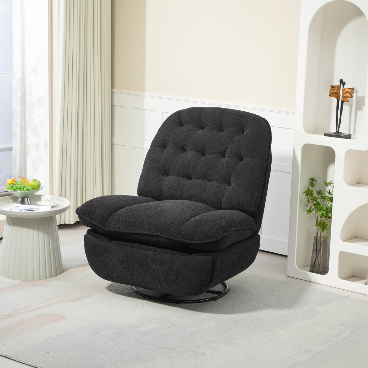 360 Swivel Recliner with Adjustable Back Chenille Glider Swivel Reclining Sofa Chair with Footstool and Metal Round Base Black Walmart Business Supplies