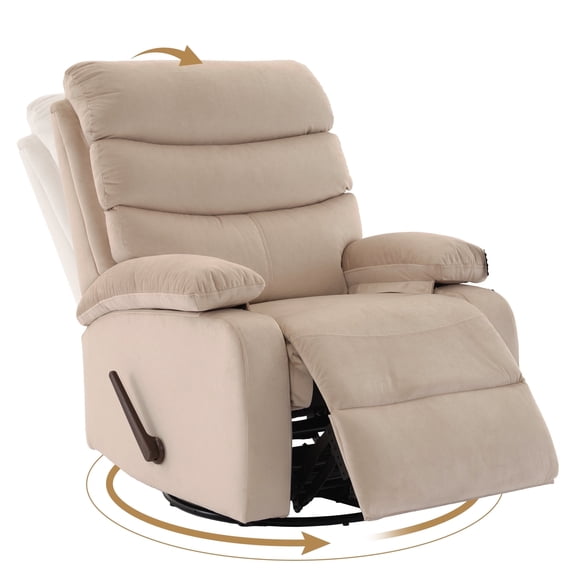 360°Swivel Rocker Recliner Chair with Adjustable Backrest Rocking Small Recliner Chair for Small Spaces, Small Rocker Recliner Chair for Living Room, RV, Nursery, Bedroom, Beige