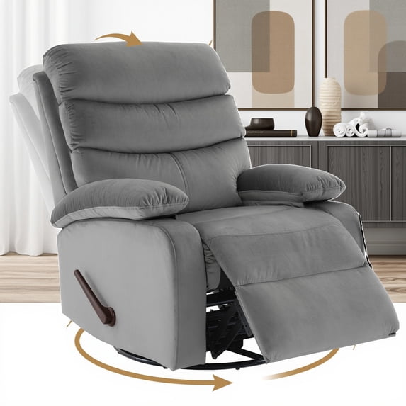360°Swivel Rocker Recliner Chair with Adjustable Backrest Rocking Small Recliner Chair for Small Spaces, Small Rocker Recliner Chair for Living Room, RV, Nursery, Bedroom, Gray