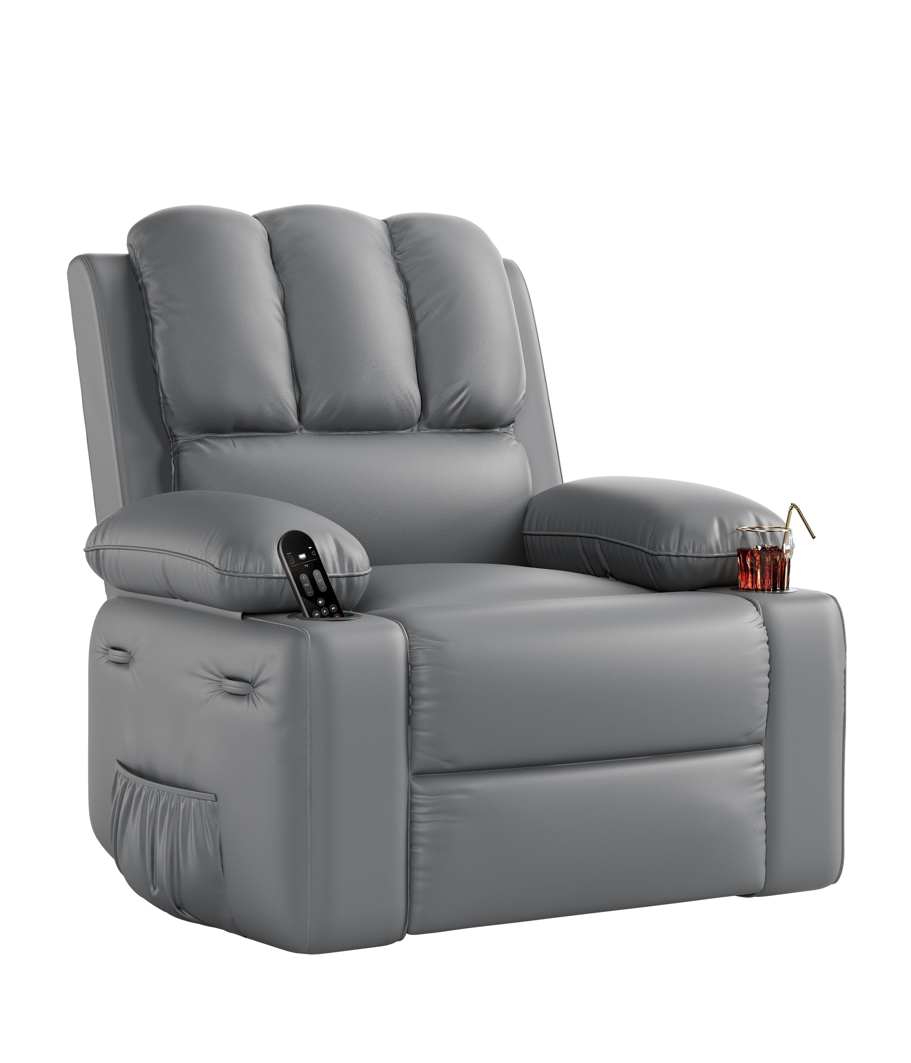 360° Swivel Rocker Recliner Chair for Adults, Lazy Recliner for Adults, 22 in with 1.5X Sponge Filling, Side Pocket, and Cup Holder, for Living Room, Bedroom, and Nursery, Gray