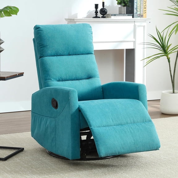 360° Swivel Rocker Recliner Chair for Small Spaces, Manual Recliner with Side Pockets for Petite Adults, Small Rocker Recliner for Living Room, Bedroom - Walden Blue