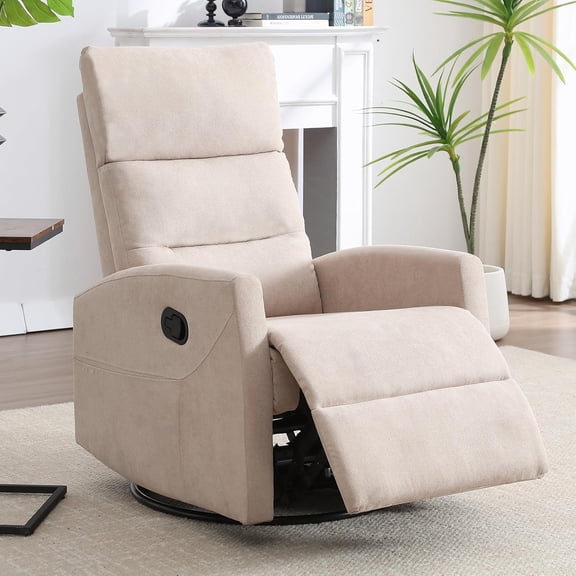 360° Swivel Rocker Recliner Chair for Small Spaces, Manual Reclining Chair for Adults, Rocking Glider Chair for Nursery, Living Room, Bedroom, Polyester Fabric Cream Beige