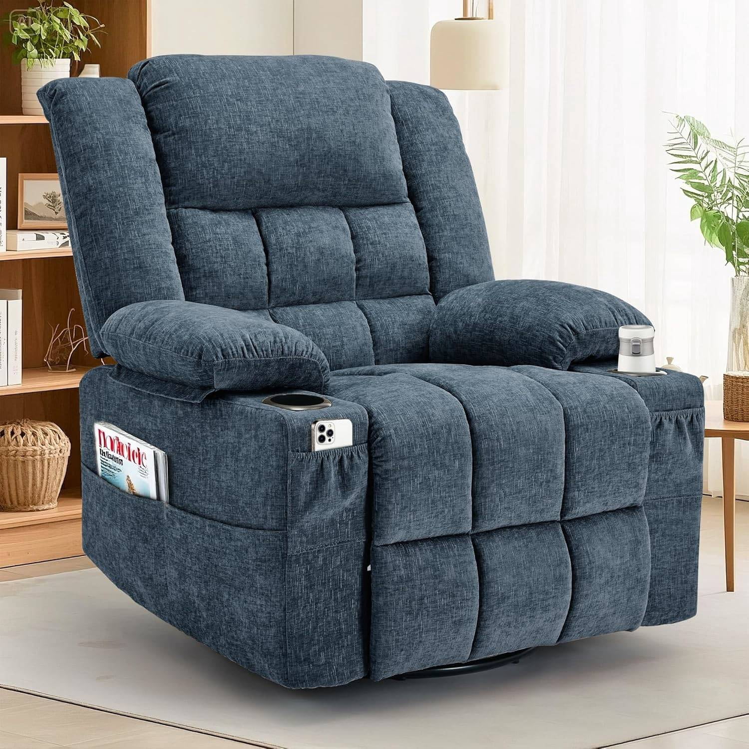360° Swivel Rocker Recliner for Adults, Nursery Glider with Massage ...