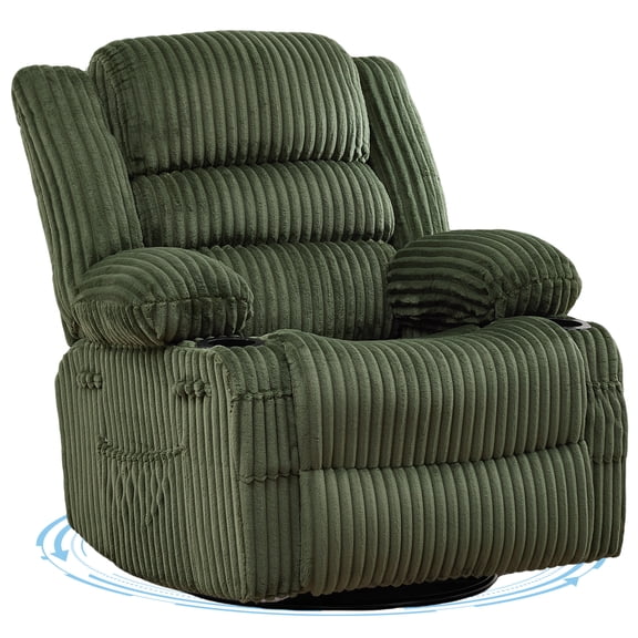 360° Swivel Rocking Recliner Chair,Corduroy Upholstered Glider with Cup Holder,Deep Wide Seat,Modern Lazy Chair for Living Room Bedroom Reading Nook