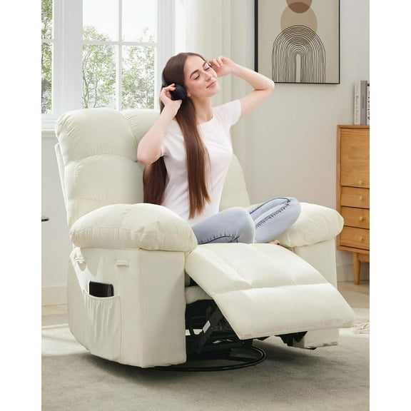 360° Swivel Rocking Recliner Chair, Plush Chenille w/ Easy Assembly