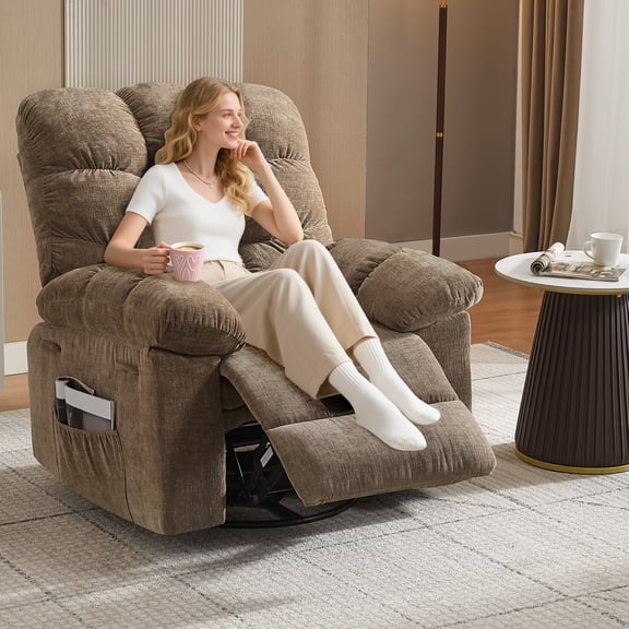 360° Swivel Rocking Recliner Chair with Vibration Massage & Heat, Oversized Rocker with Side Pocket for Living Room, Bedroom, Nursery & Small Spaces