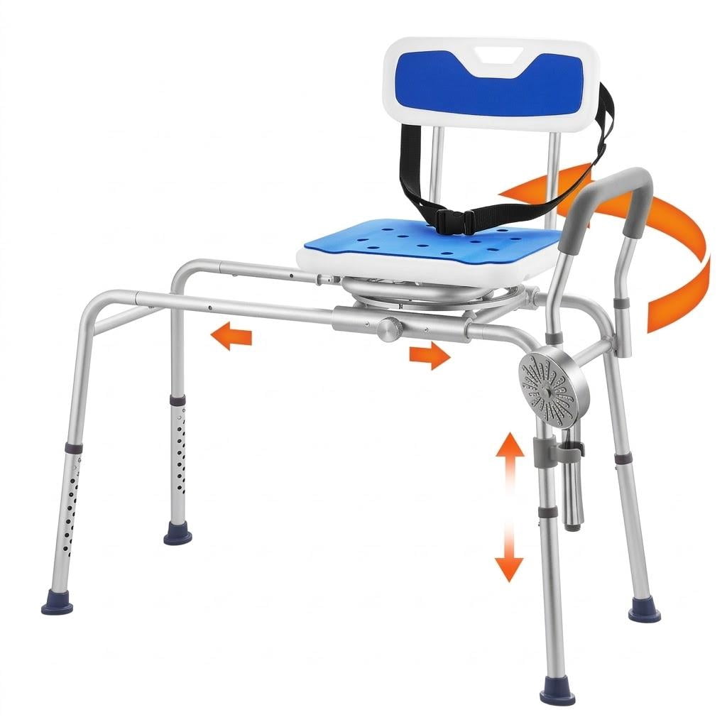 Rotating Showe Rchiar 360° Swivel Sliding Tub Transfer Bench, Height Adjustable Bathtub Seat ...