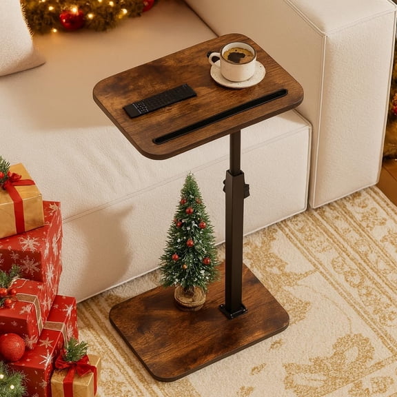 360° Swivel Sofa Side Table for Couch - Set of 2 - Adjustable Height Laptop Table for Work, TV Trays Table for Snacks Reading fits Bed Chair with Phone & Tablet Slot