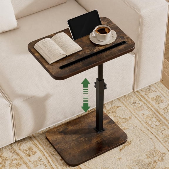 360° Swivel Sofa Side Table for Couch - Set of 2 - Adjustable Height Laptop Table for Work, TV Trays Table for Snacks Reading fits Bed Chair with Phone & Tablet Slot