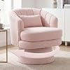 360 Swivel Teddy Fleece Barrel Accent Chair with Lumbar Pillow, Upholstered Round Armchair with Pedestal Base for Living Room, Bedroom, OfficePink