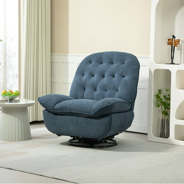 360 Swivel Upholstered Recliner Chair with Extended Footrest Adjustable Backrest Chenille Glider Swivel Reclining Sofa Chair with Black Metal Round