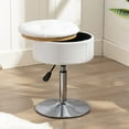 thumbnail image 1 of 360°Swivel Vanity Stool Chair for Makeup Room, Height Adjustable Stool for Vanity with Storage, Small White Faux Leather for Bathroom, Living Room, 1 of 14