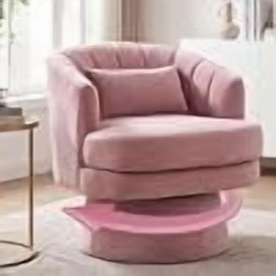 360 Swivel Velvet Barrel Accent Chair with Lumbar Pillow, Upholstered Round Armchair with Pedestal Base for Living Room, Bedroom, OfficePink