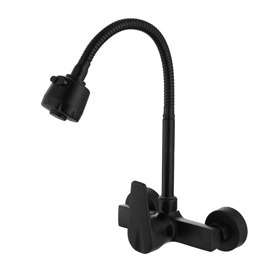 360 Swivel Wall Kitchen Tap Black Brass Sink Mixer with Swivel Spout