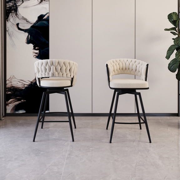 360 Swivel White Linen Bar Chair / Comfortable Seating in Meeting Rooms