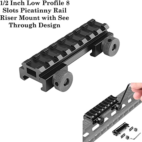 360 Tactical Low-Profile Full Size Riser Mount, 0.5" High 13 Slots Riser Mount 0.5 inch High for Scopes and Optics Three T Trading (Pack of 2-1 Inch High & 0.5" Inch Rise Mount)