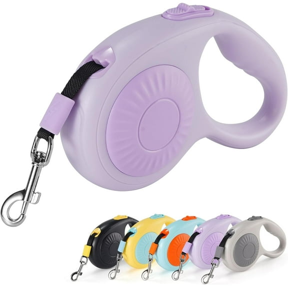 360° Tangle-Free Retractable Dog Leash - 10ft Strong Nylon Tape Pet Walking Lead with One-Hand Brake, Pause & Lock, for Small Medium Dogs & Cats Up to 65 lbs - Purple