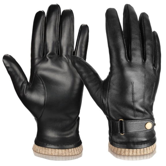 360° Touchscreen Leather Gloves for Men & Women, Winter Driving Gloves with Wool Lining,L,black,Men's Gloves