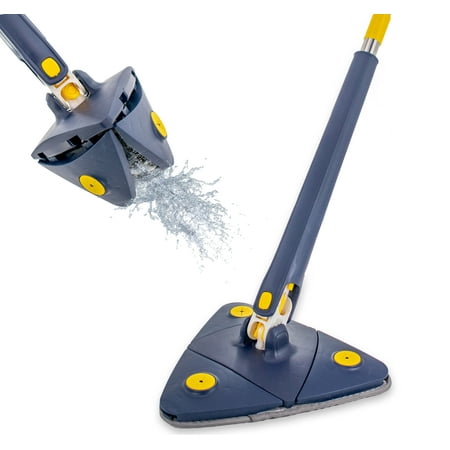 360 Triangle Cleaning Mop - Rotating Microfiber Hands Free Twisting Wringing & Drying Flat Floor Mop Head For Wet or Dry Floor Cleaning, Ceiling, Window, and Wall