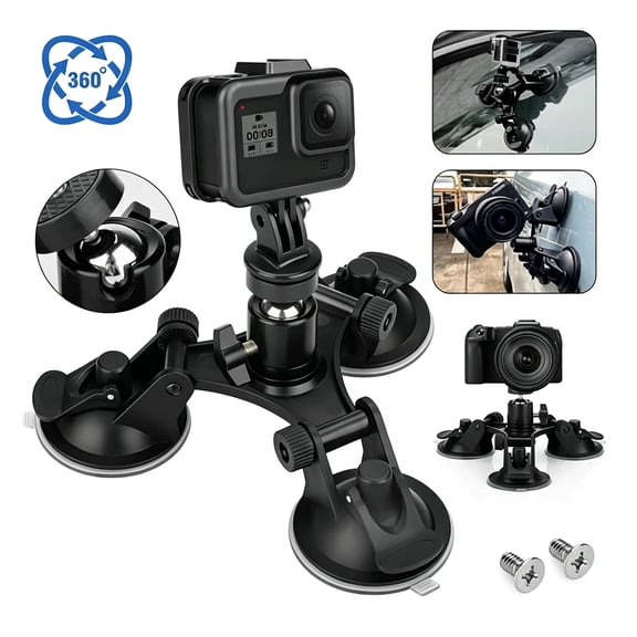 360° Triple Suction Cup Adjustable Car Holder Mount for GOPRO hero7/6/5/2/3/3+/4