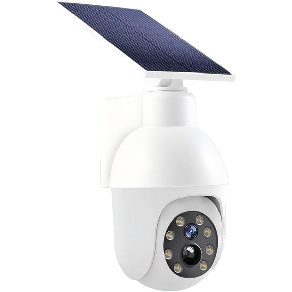 360- Ultra-Bright Solar Light, Dummy CCTV Camera, Outdoor Motion Sensor Spotlight, IP66 FloodLights, Decoy PTZ Dome Camera for Porch Garden Patio Driveway