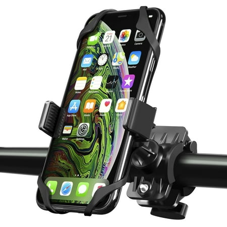360° Universal Phone Mount for Bike Motorcycle, Bicycle Adjustable Holder with Grip for iPhone 15 14 13 Pro Max Samsung Android Smartphone, Black