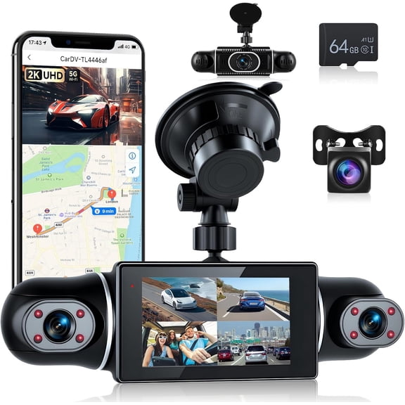 360? View 4 Cam +1080P Front and Rear Inside, Left Right,WiFi Camera for with App Loop Recording, 8IR Night Vision,G- Sensor+64GB TF Card