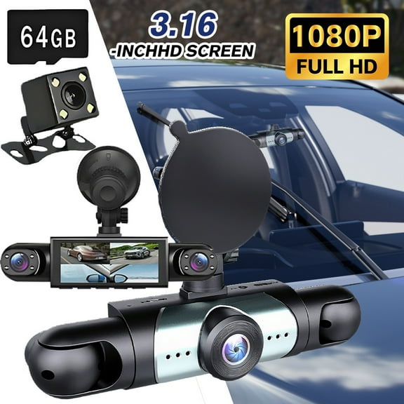 360 View 4 Channel 1080P HD Car Dash Cam Front and Rear Inside Left Right +64GB