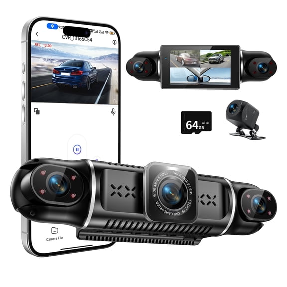 360View 4 Channel Wireless Dash Cam, 4K+1080P Front and Rear Inside Left Right, Dash Camera for Cars, Built-in G-Sensor, IR Night Vision, 24H Parking Mode, 64GB SD Card, Loop Recording, APP Control