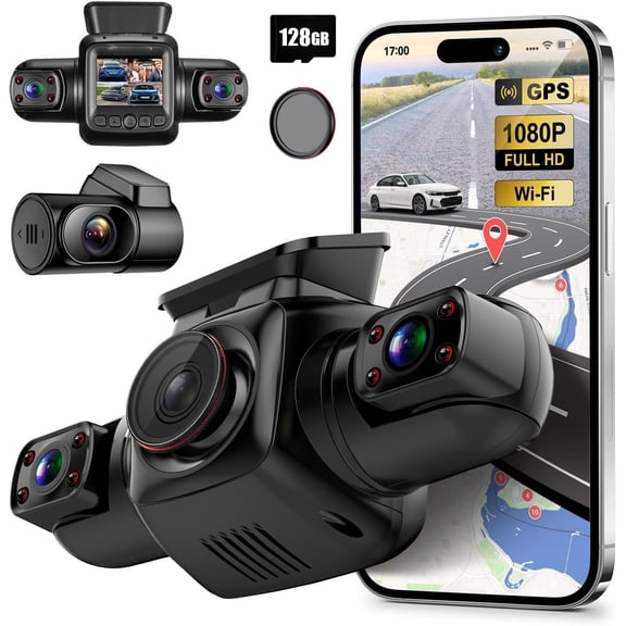360 View 4 Dash Cam Front and Rear Inside Left Right, Dash Camera for with CPL, Built-in GPS WiFi Night Vision, 24/7 Recording Parking Mode , 128G Card