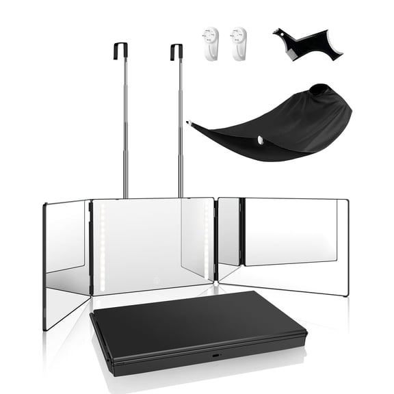 360 Viewing Angle Self Hair Mirror Clear Anti-fog Hd Glass (black With Led Accessories)