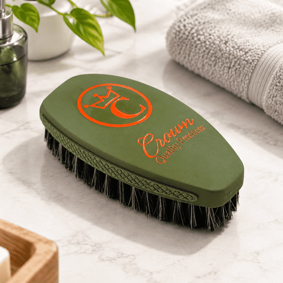 360 Wave Brush Medium Mixed Bristle Army Green Waterproof Hair Brush