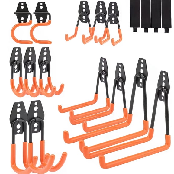 Astilazo 18  Pack Garage Hooks Heavy Duty  Utility Steel Garage Storage Hooks, Wall Mount Tool Organizer for Hanging Garden Tools, Ladders and Bulky Items (Orange)