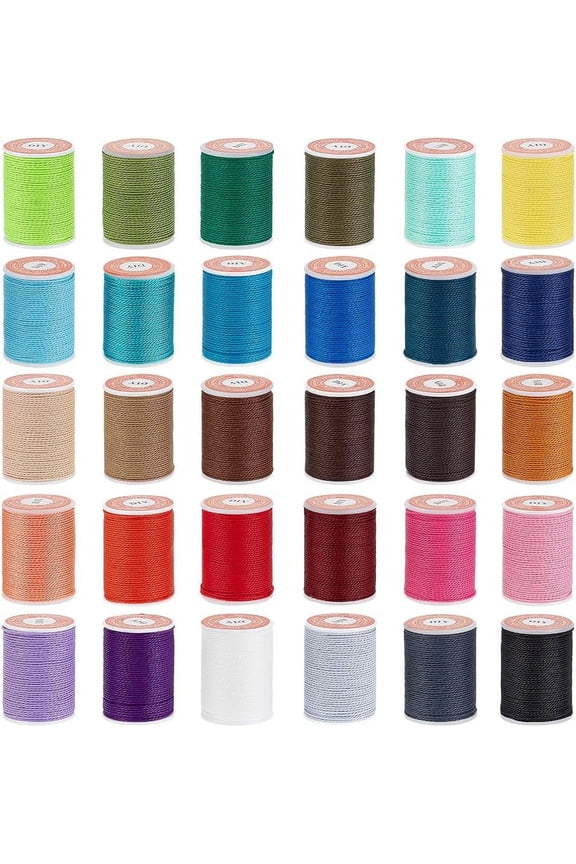 360 Yards/30 Rolls Waxed Polyester Cord 1mm Twisted Thread Sewing Waxed Stitching Thread Cord Wax String for Bracelet Making Necklaces Jewelry Making Macrame Sewing Supplies for DIY
