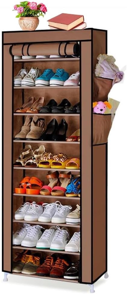 360° Zipped Tall Shoe Rack with Cover for 23-27 Pairs of Shoes ...