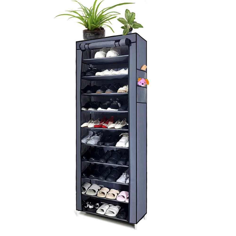 360° Zipped Tall Shoe Rack with Cover for 23-27 Pairs of Shoes ...