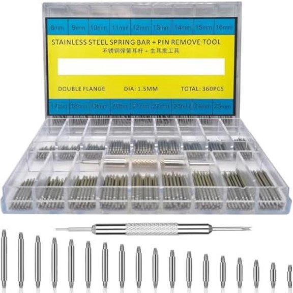 360 count (8-25mm) Watch Band Pins, Professional Watch Spring Bar + Bands Strap Link Pin Remover Tool, Stainless Steel Watch Pins Suitable for Watchmaker