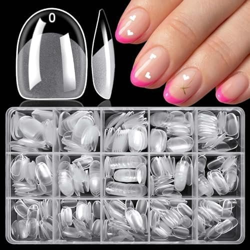 360 count Extra Short Oval  Tips Clear  Nails XS Round Almond Gel  Tips Full Cover  Nails Clear Press  Nails Short Oval 15 Sizes False Fingernail for Gel  Extension