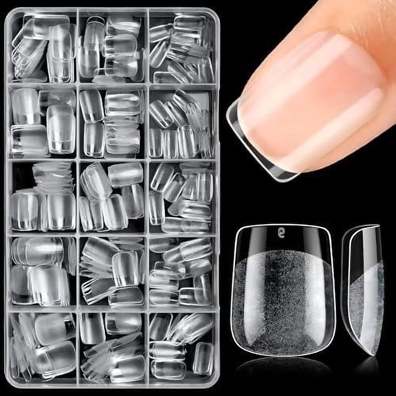 360 count Extra Short Square Tips, 15Sizes Square Nails Tips Clear Press Nails Soft Gel False Full Cover Half Matte Nails for Extensions DIY Art