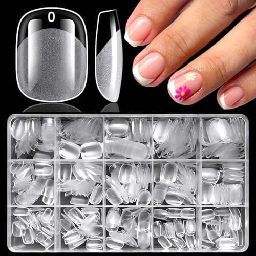 360 count Extra Short Squoval Tips Clear Nails XS Short Round Square Gel Tips Full Cover Nails Clear Press Nails 15 Sizes False Fingernail for Gel Extension
