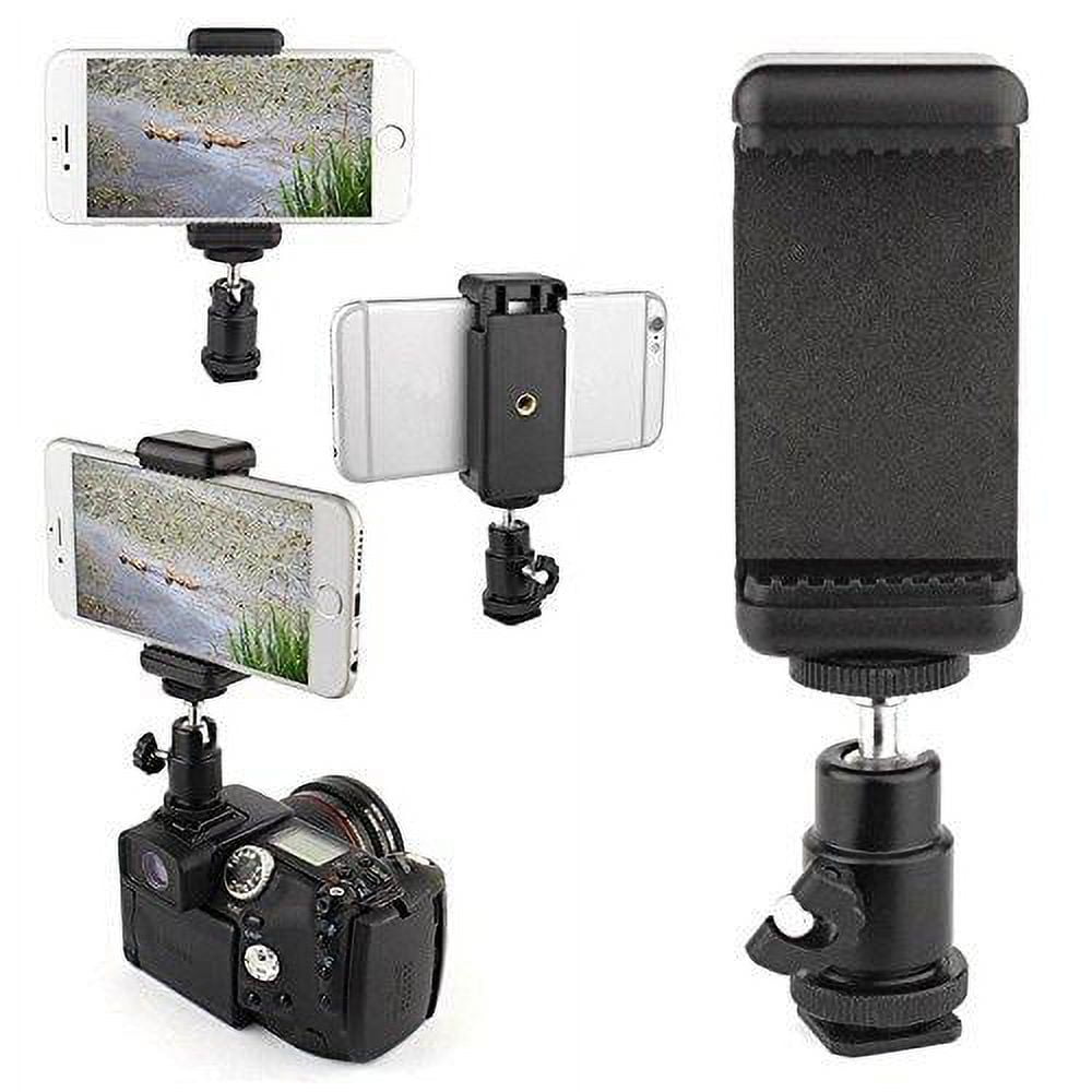 360° Ball Head Hot Shoe Adapter Mount + Cell Phone Holder Clip for DSLR