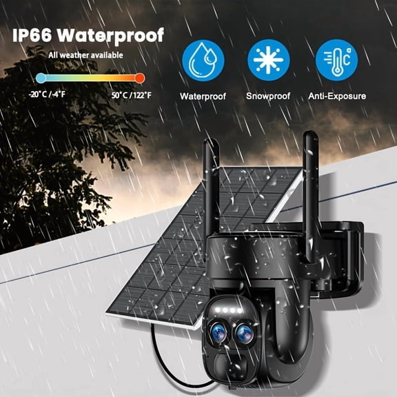 360-degree Low-power Cctv Solar Panel Battery 2K FHD WiFi Camrea With Spotlight Alarm, Motion Detection, Color Night Vision, Two-way Audio And