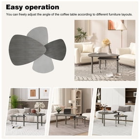 360 degree Rotatable modern Coffee Table for Living Room, solid wood legs with simply assemble Cocktail Table, Rotating Modern Apartment Wood Furniture Gray OAK veneer wear-resistant PU painted top