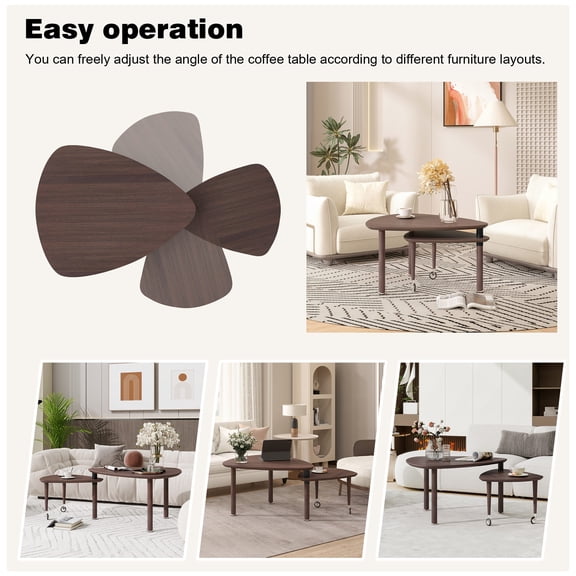 360 degree Rotatable modern Coffee Table for Living Room, solid wood legs with simply assemble Cocktail Table, Rotating Modern Apartment Wood Furniture Walnut / Black / Grey Brown / White