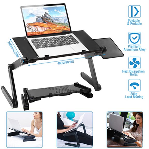 360-degree adjustable Laptop Bed Tray Table, Comes with a removable mouse board Laptop Bed Table, Portable Standing Desk with Storage Drawer, collapsible legs Table for Sofa-No shipments on weekends