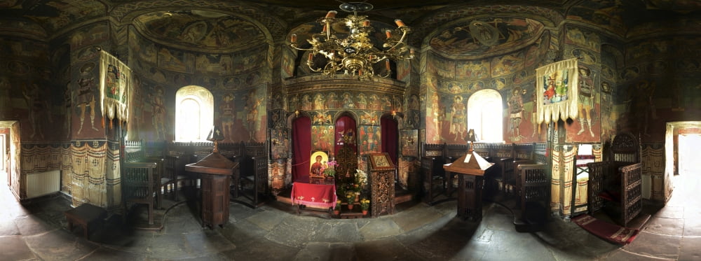 360 degree interior view of the Sambata de Sus Monastery Sambata de Sus Brasov County Transylvania Romania Canvas Art - Panoramic Images (27 x 9)