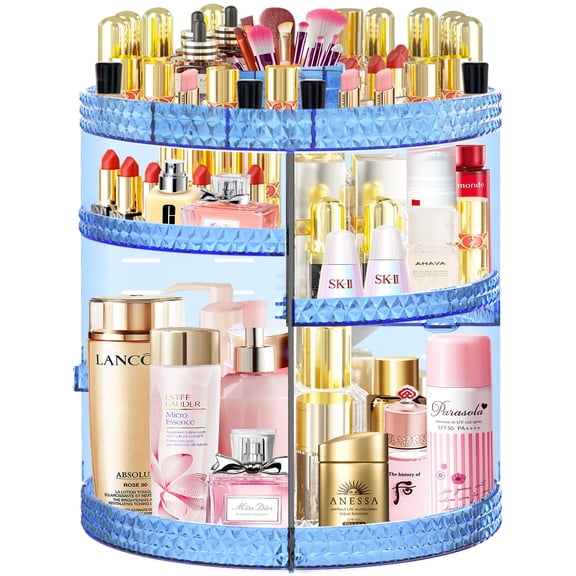 360-degree rotating makeup storage box, DIY adjustable makeup box, rotating carousel stand, large-capacity makeup brush and lipstick storage box, suitable for vanity table