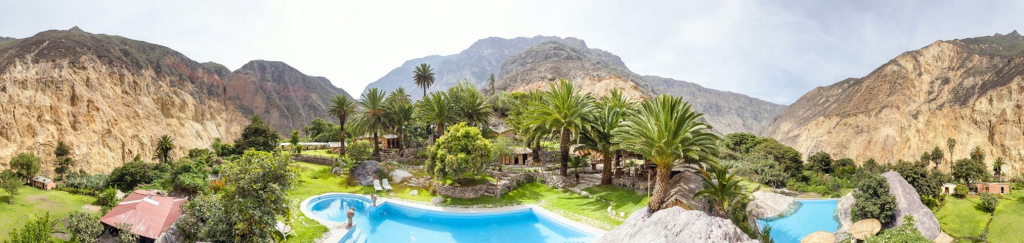360 degree view of The Oasis at Sangalle at the bottom of Colca Canyon near Cabanaconde Peru South America Canvas Art - Panoramic Images (27 x 9)
