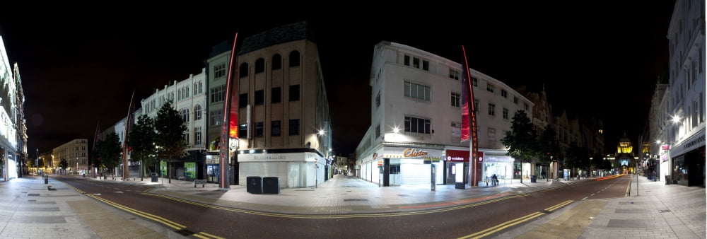 360 degree view of a street at night Fountain Lane Donegall Place Belfast County Antrim Northern Ireland Canvas Art - Panoramic Images (36 x 12)